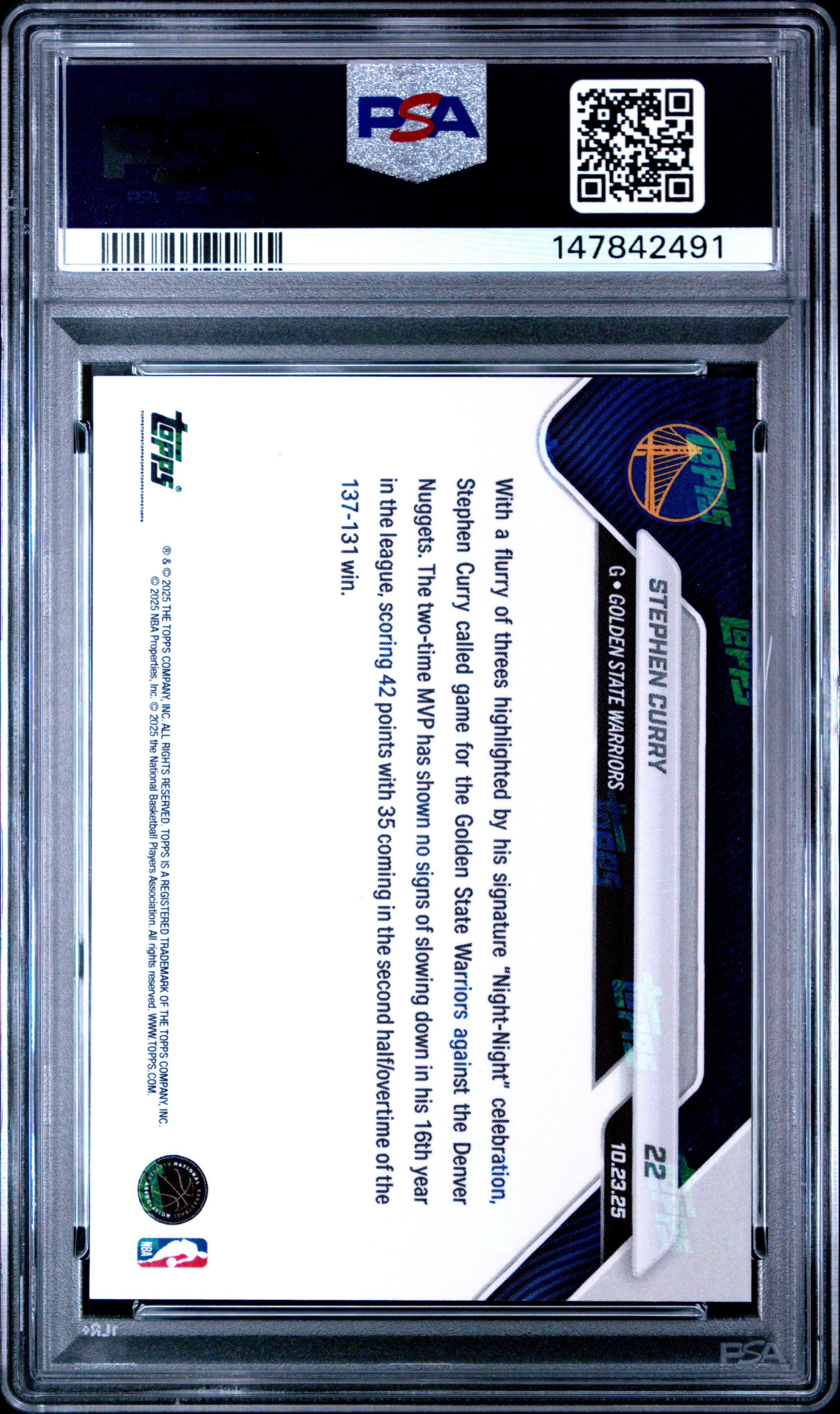 2025 Topps Stephen Curry 22 Topps Now PSA 10
