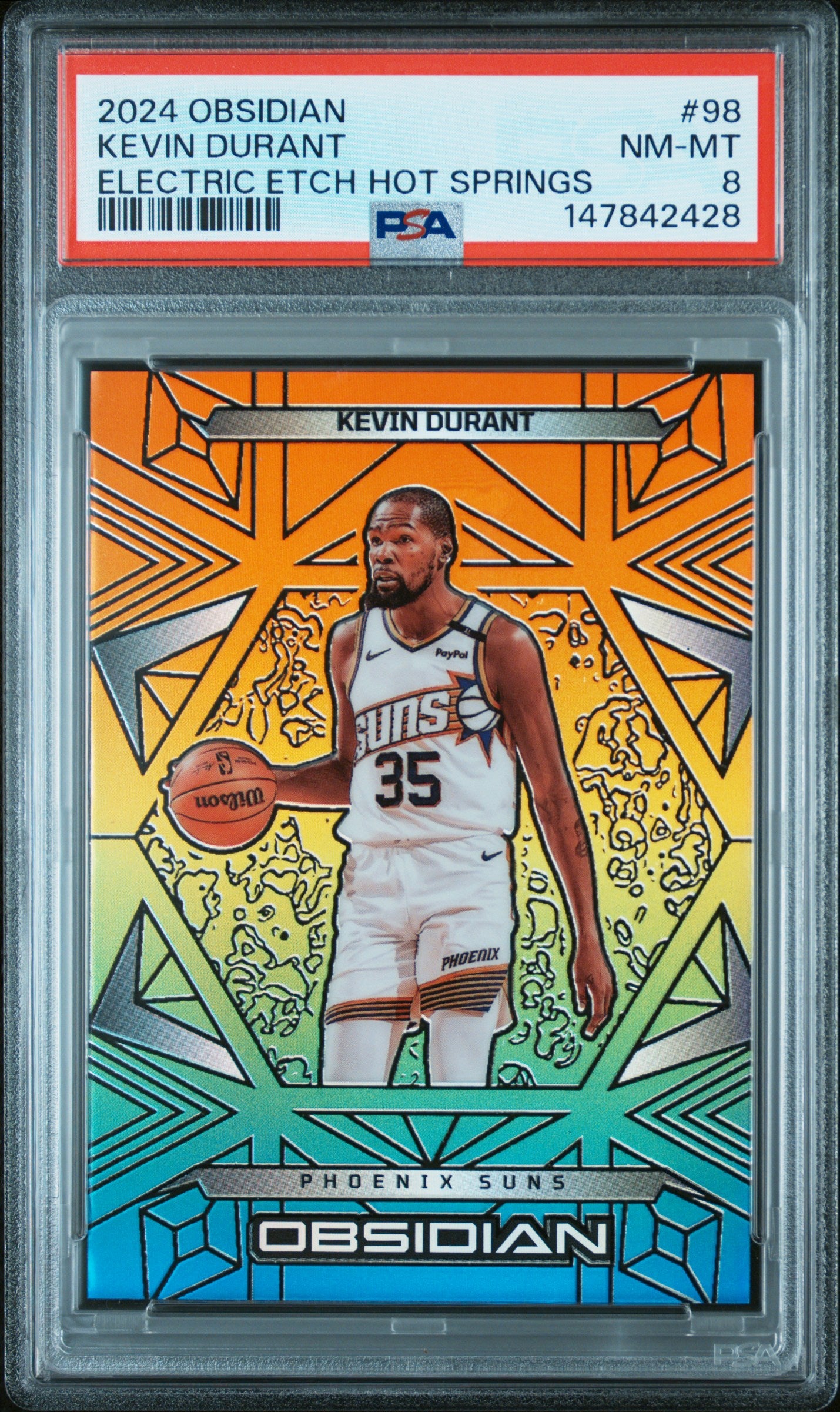 2024 PANINI OBSIDIAN #98 KEVIN DURANT ELECTRIC ETCH HOT SPRINGS PSA 8