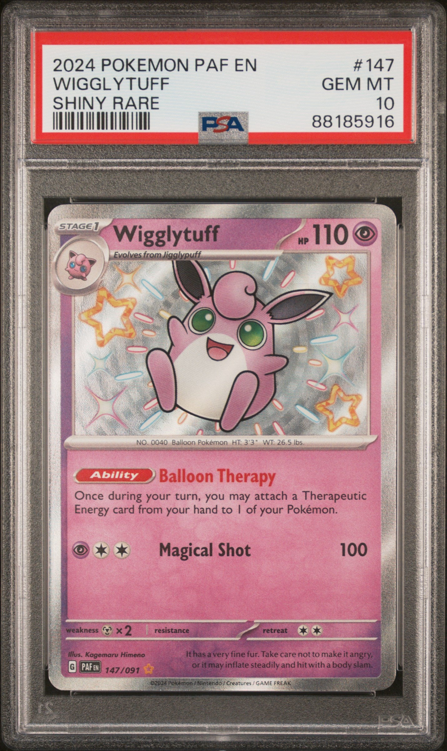 Pokémon - Wigglytuff Paldean Fates 147/091 (Shiny Rare) - PSA 10 (GEM-MINT)