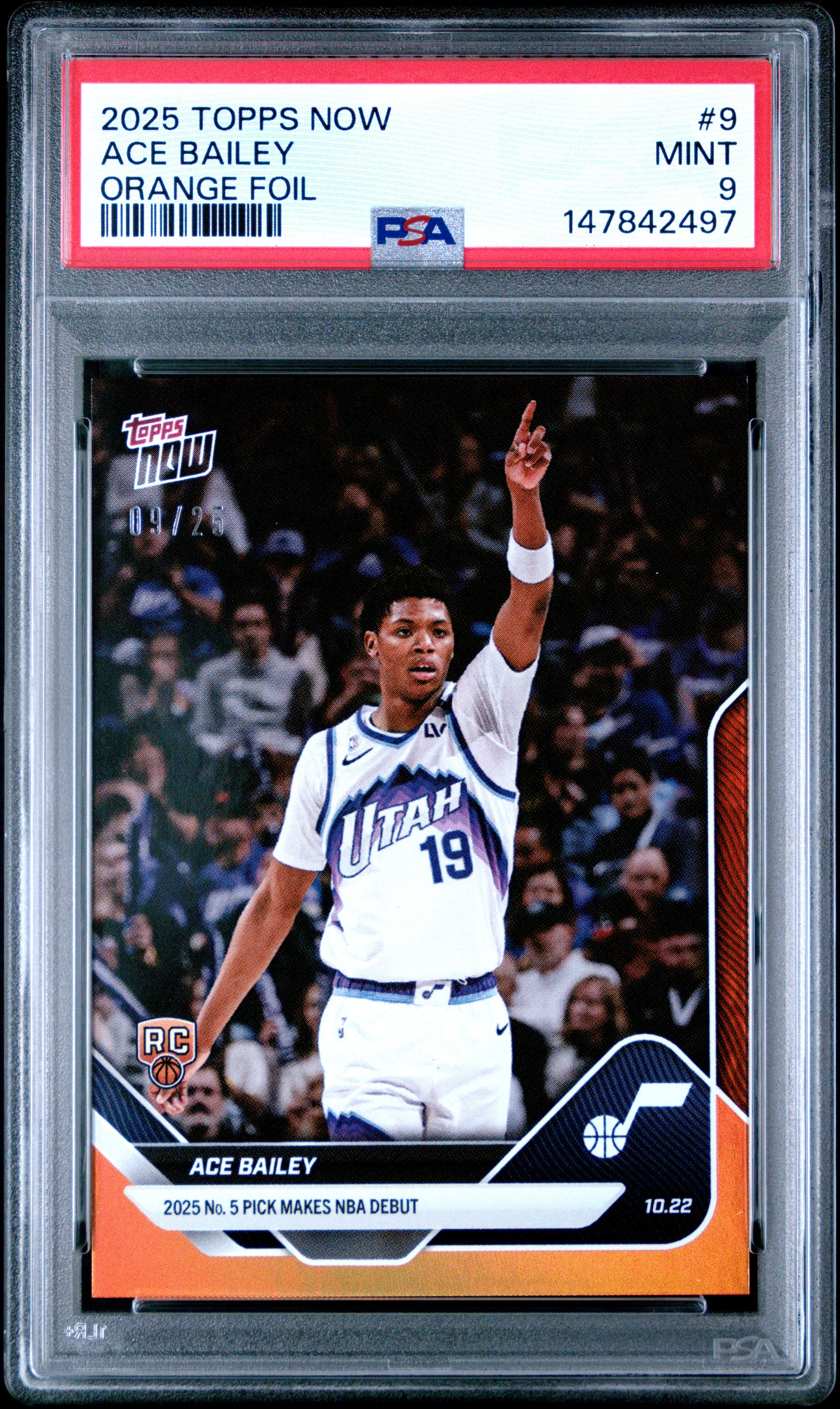 2025 TOPPS NOW #9 ACE BAILEY ORANGE FOIL PSA 9